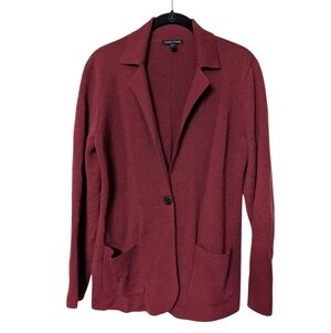 Eileen Fisher Burgundy Merino Wool Single Button Notch Collar Sweater Blazer S